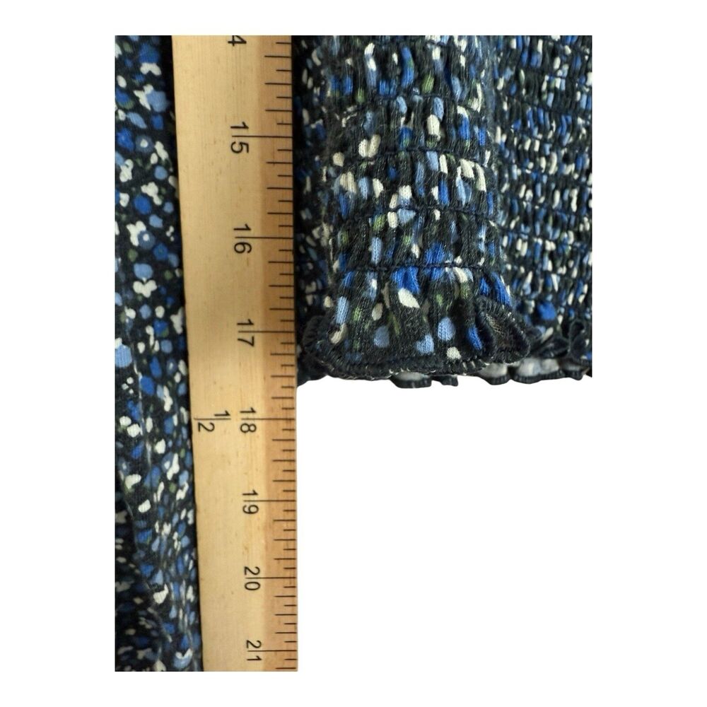 Gap Crop Top Size XL Smocked Square Neck Blue Black Floral Long Sleeves Stretch - Picture 6 of 9